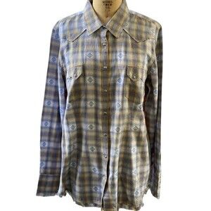 Ryan Michael Blue Plaid Cotton Snap Front Sawtooth Pocket Western Shirt Size XL